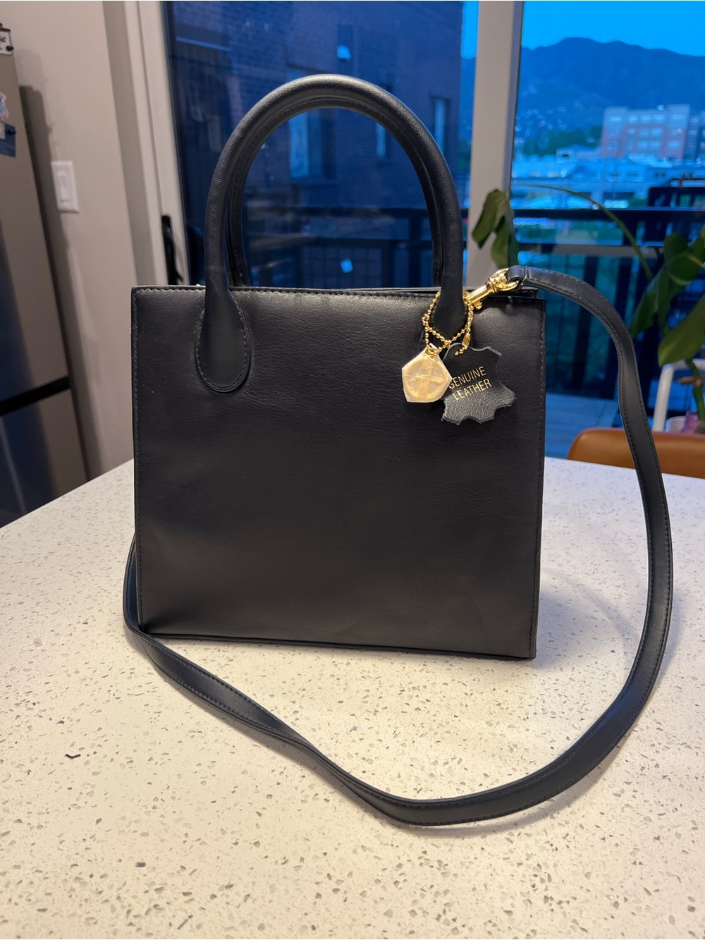 NWT Giani Bernini Black Leather Structured Satchel with Gold Accents